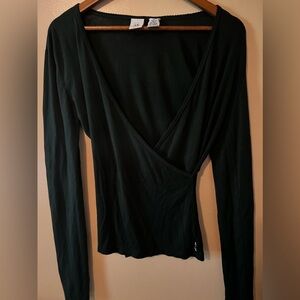 Armani exchange forest green deep v wrapped top size small